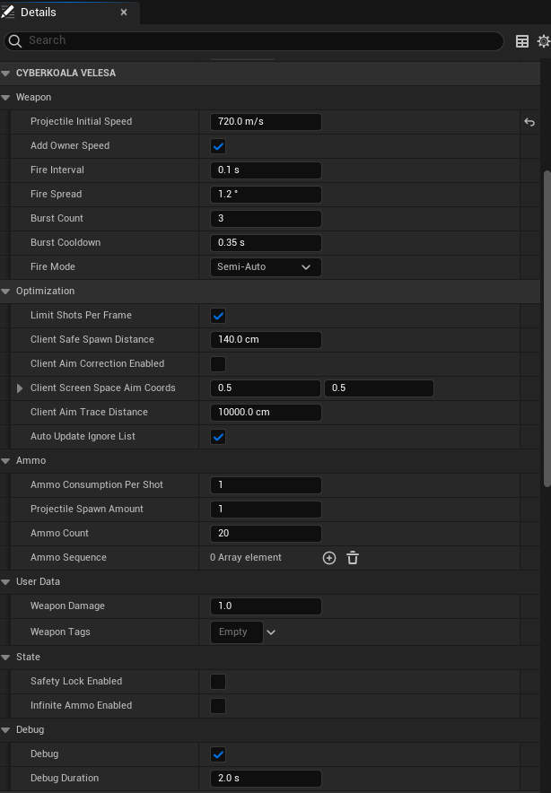 Projectile Launcher Settings